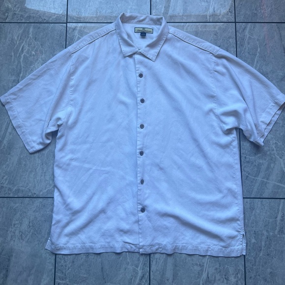 Tommy Bahama Other - Tommy Bahama Men's Ivory 100%Silk Short Sleeve Button Up Texture Shirt Sz XL